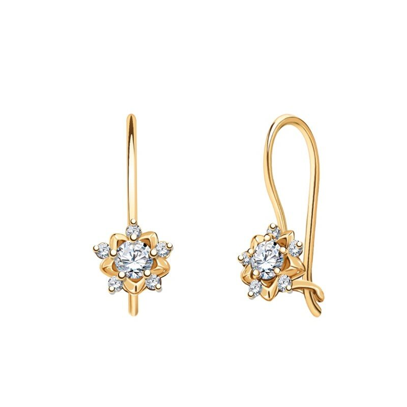 Серьги красное золото, 585 проба, фианит