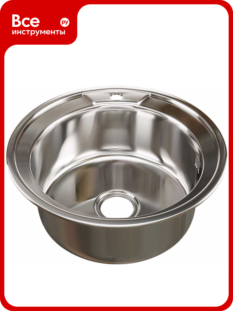 Мойка mixline круглая 51х51х17 см 0.6 выпуск 3 1/2 с сифоном 528184