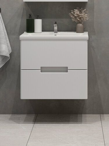 Изображение товара Тумба подвесная SanStar Ориана 60 с раковиной Миранда 60 (комплект) для ванной комнаты, белая