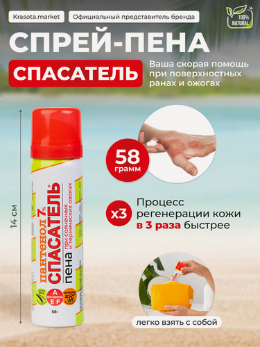 Изображение товара Пантенол 7% мини-формат, спрей-пена спасатель от ожогов 58 г