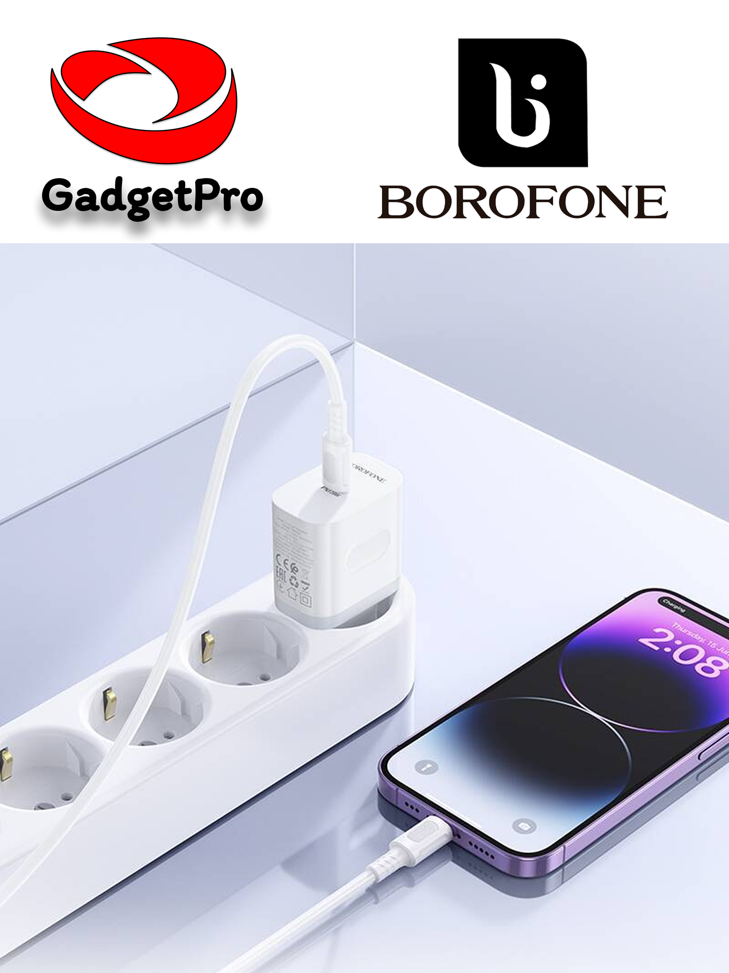 Сетевое зарядное устройство BOROFONE BA99A 20Вт PD, с кабелем Lightning, белое, EU
