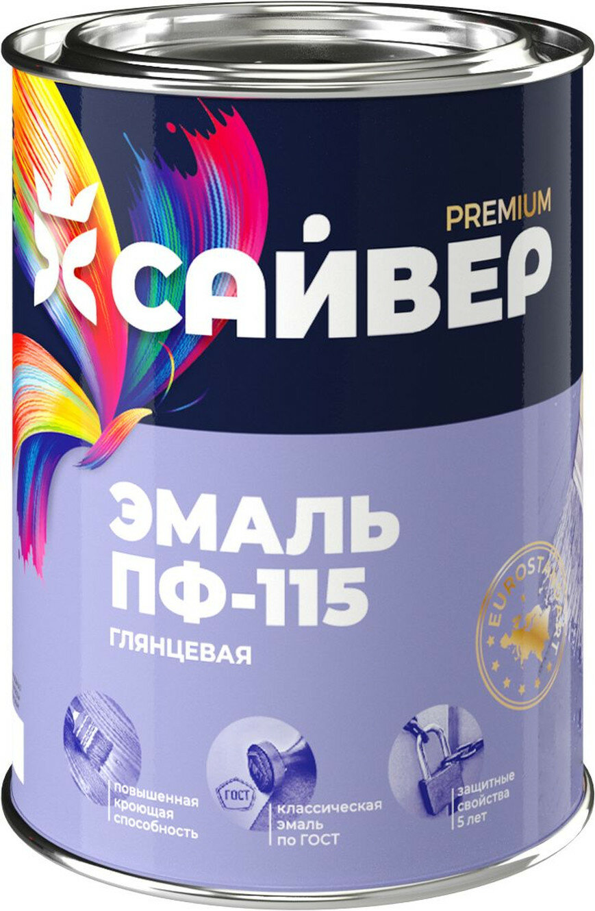 Алкидная эмаль универсальная дерево металл Сайвер ПФ-115 глянцевая серая 08 кг