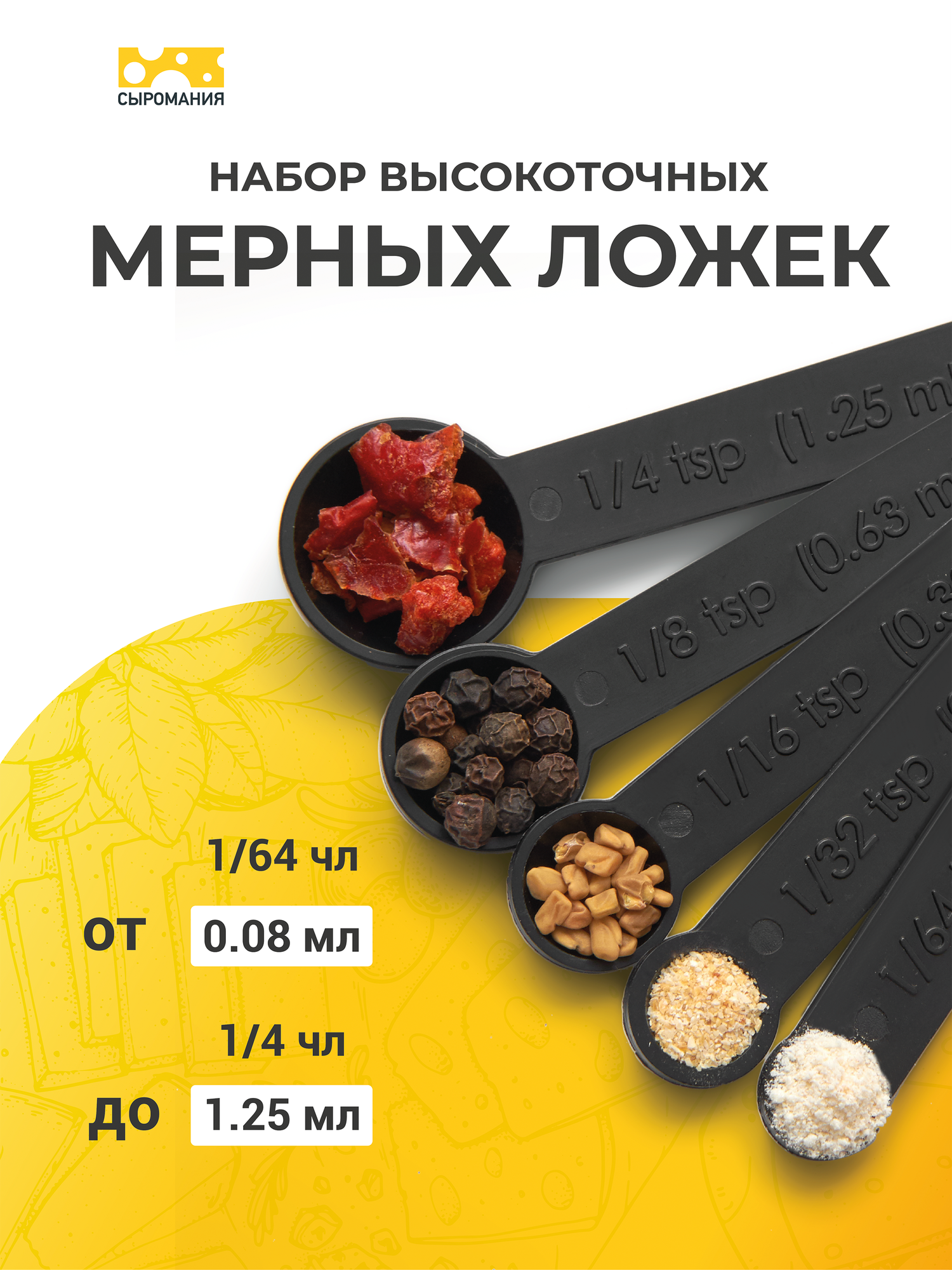 Набор пластиковых высокоточных мерных ложек из 5 шт. , черные