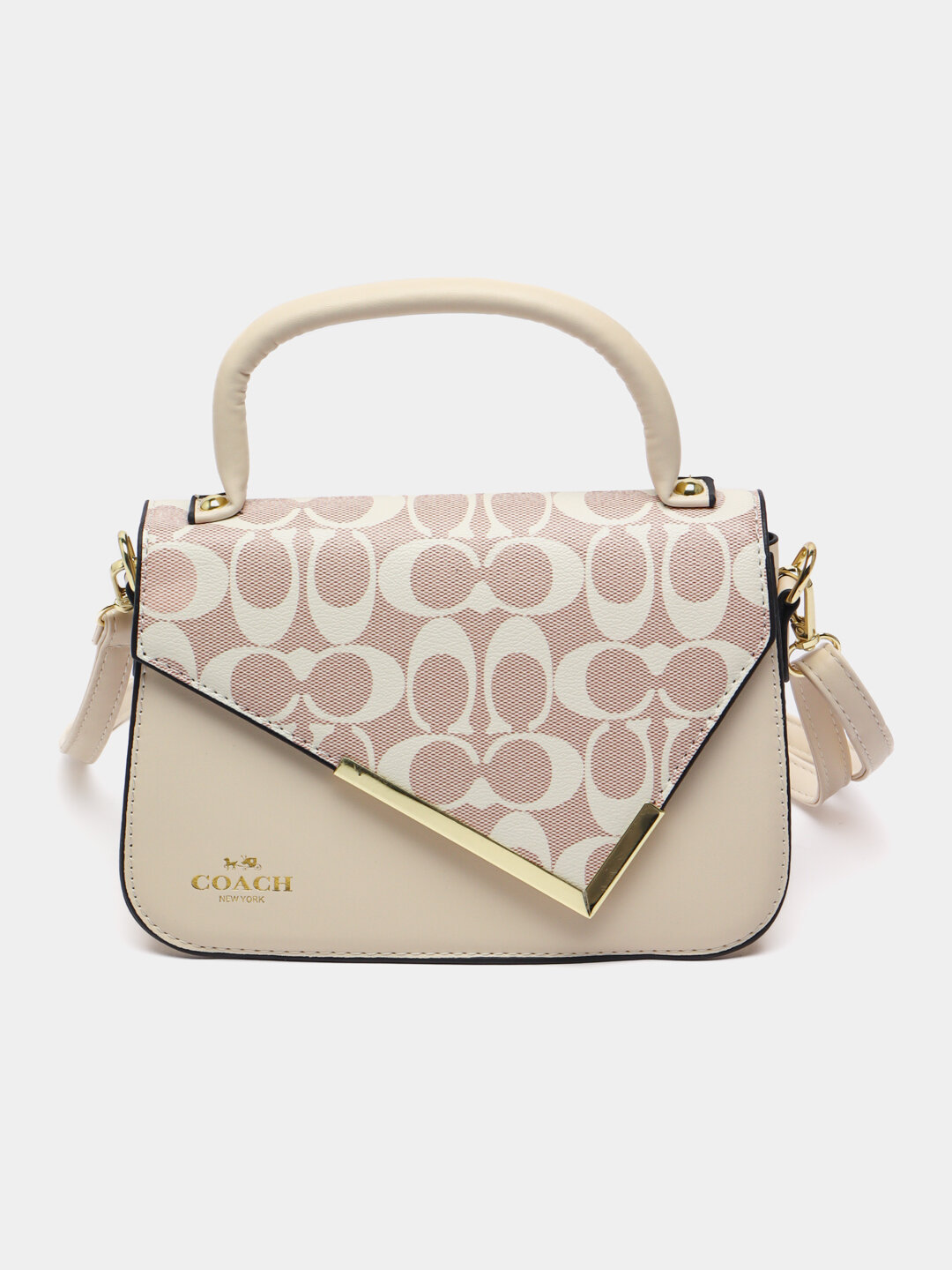 Сумка  COACH Signature Flap Bag with Metal Corner, фактура гладкая, белый,