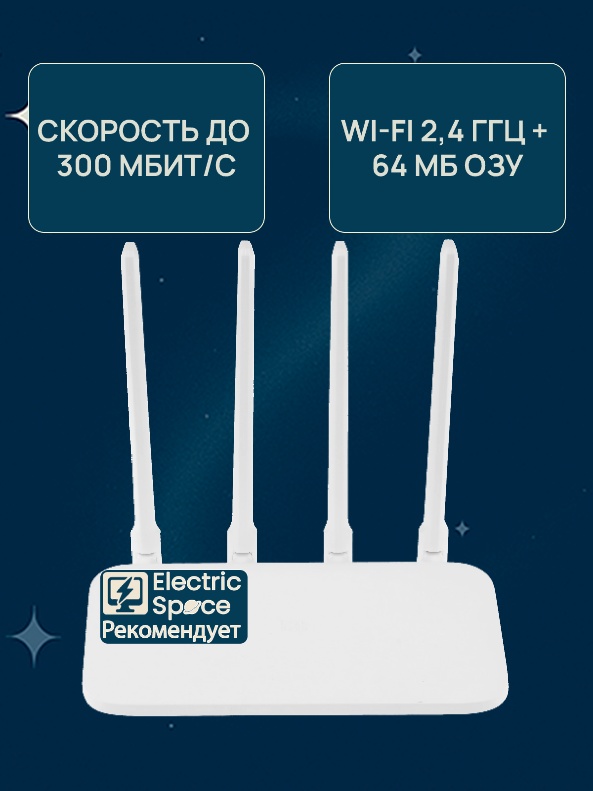 Wi-Fi роутер Xiaomi 4C, для дома и офиса, 4 антенны, скорость до 300 Мбит — фото 1