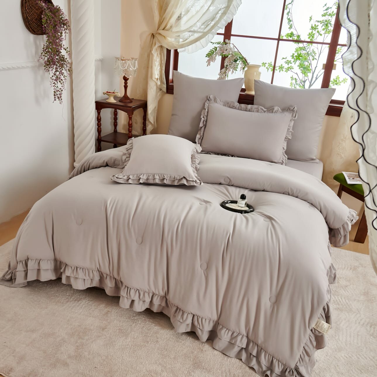 Постельное белье с одеялом евро, бархатный сатин, хлопок Рюши — фото 1