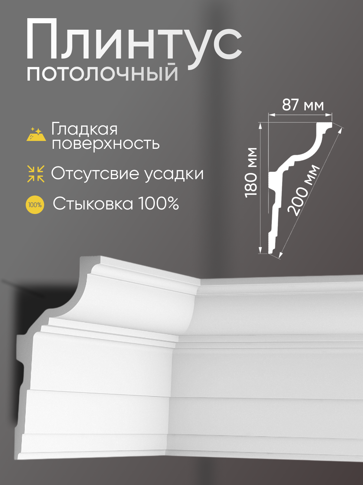 Плинтус потолочный 9 шт GLANZEPOL 200 см пенополистирол белый GPL10