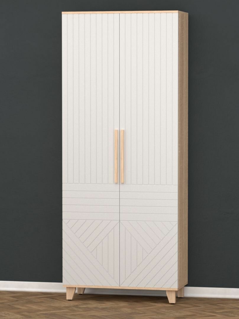 Шкаф для одежды распашной двухстворчатый Копенгаген Дуб Сонома / Белый мат (12 Стульев)