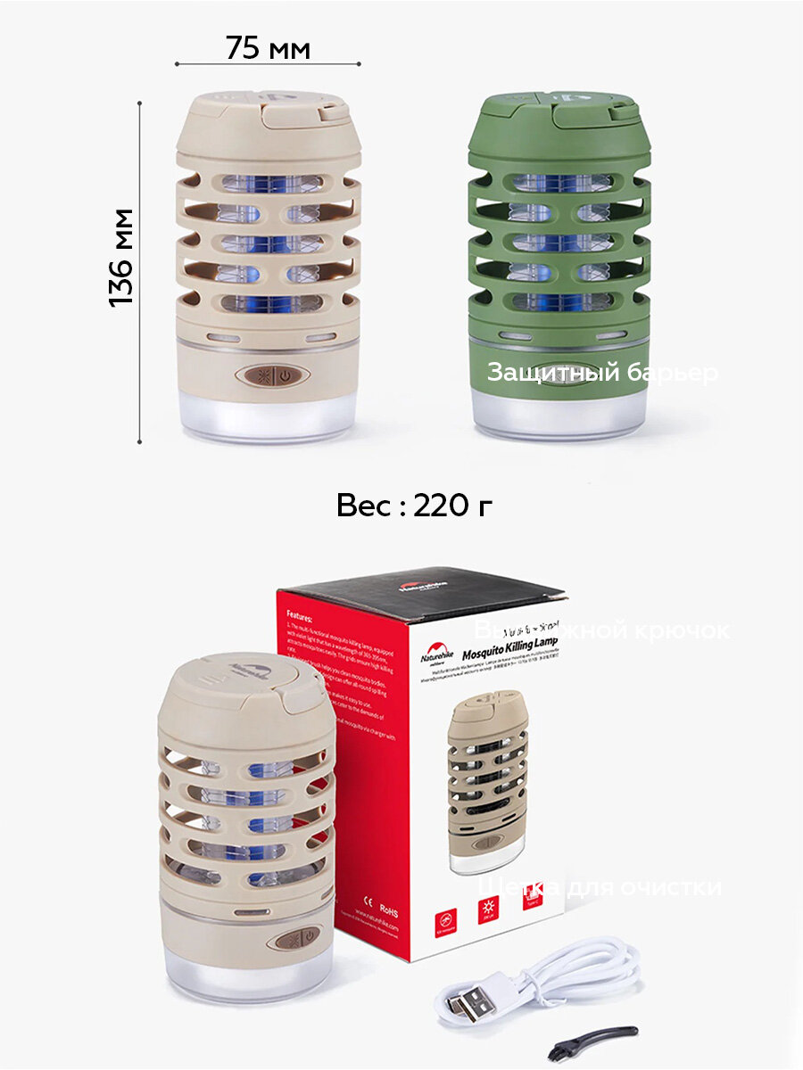 Антимоскитные Лампы Xiaomi Кемпинговый светильник Naturehike, антимоскитный, зеленый