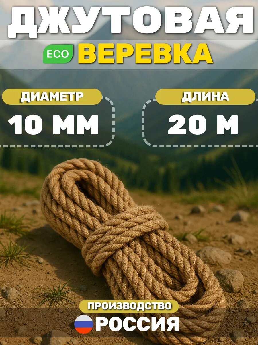 Канат TODA ALMA  джутовый  диаметр 10мм  длина 20метров  светло коричневый