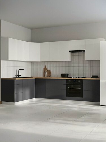 Изображение товара Кухонный гарнитур угловой Тандем 3х1.8 м, мебель для дома и кухни, Белый / Бланж / Графит