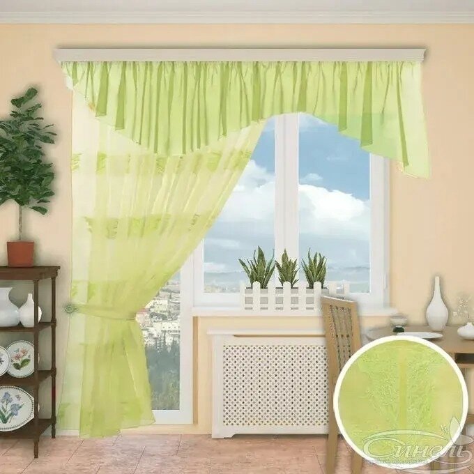 Тюль на кухню с балконной дверью 300 - 260 зеленый