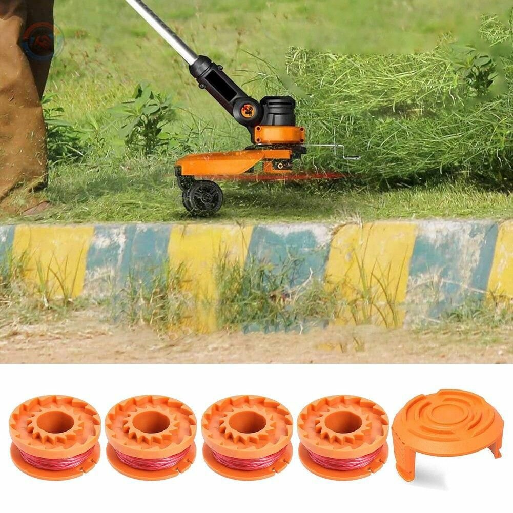 Сменная катушка с крышкой для триммера WORX WG150E WA0004 комплект из 4 предварительно намотанных катушек с леской для газонокосилки универсальная оснастка для моделей WG151E WG154E WG155E WG157E WG160E WG163E WG165E WG166E WG167E WG169E WG175E
