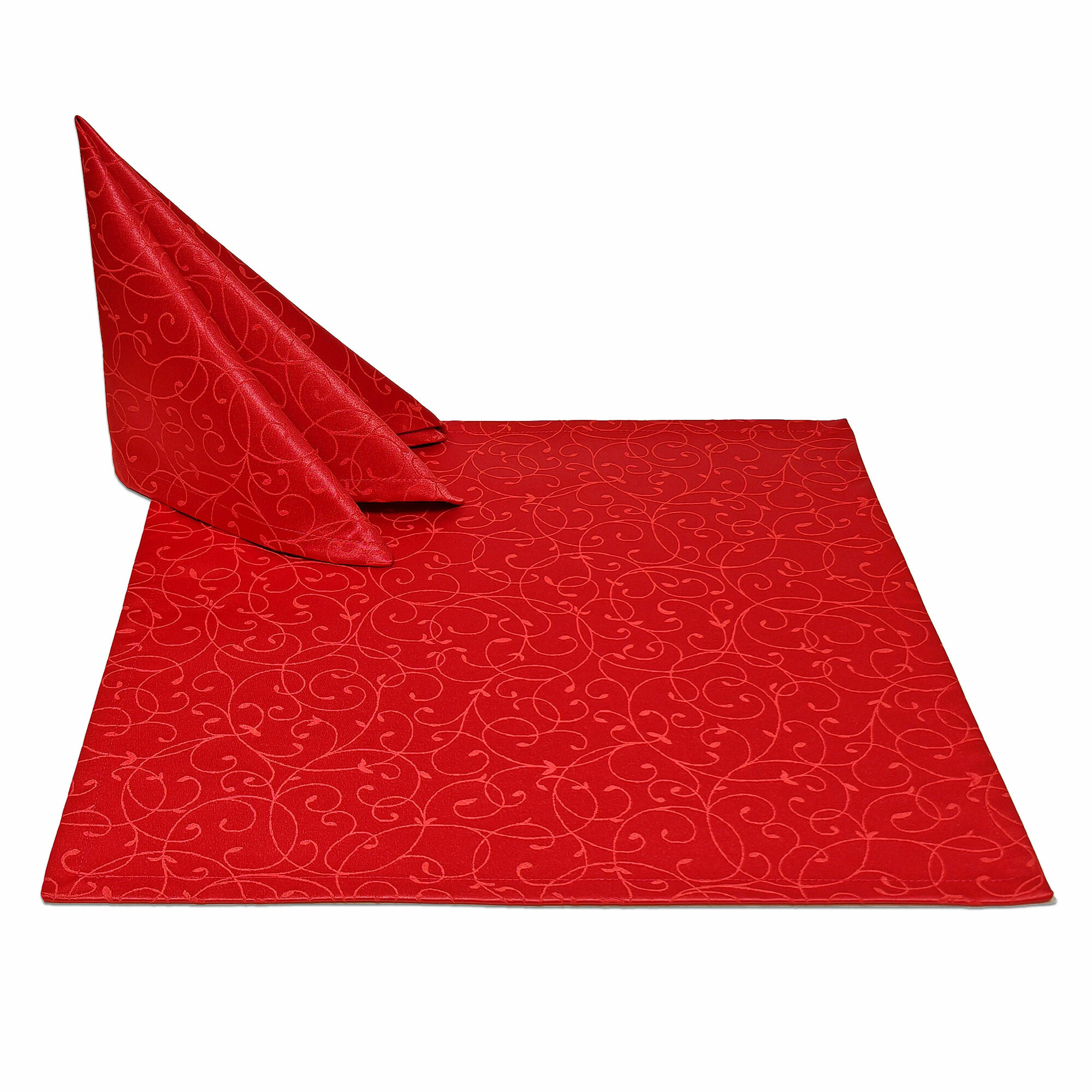 Набор салфеток 40x40 см. 4 шт. цвет красный узор 1812 тонкий завиток