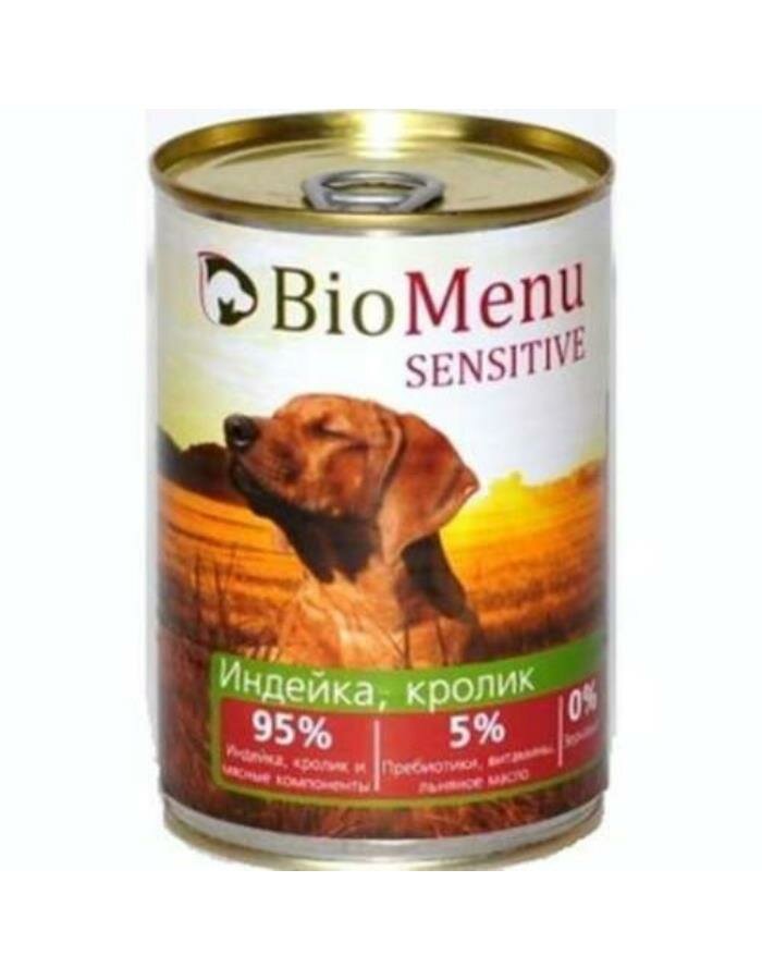 Biomenu Sensitive Консервы для Собак Индейка/Кролик 95%-Мясо 12х410г
