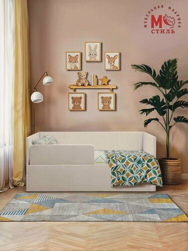 Изображение товара Кровать детская М-Стиль "Хагги"160х80 см, с защитным бортиком, без ящика для хранения, бежевая