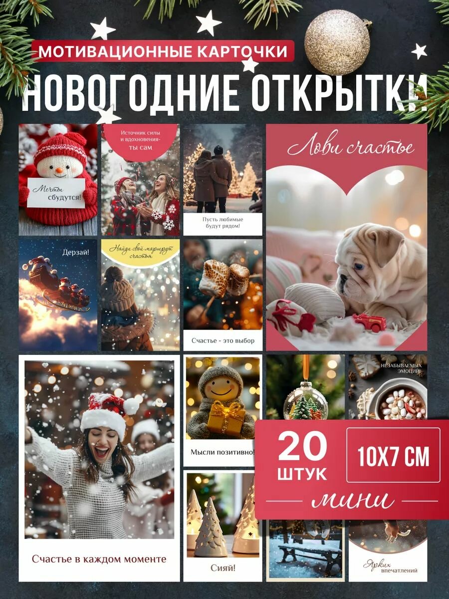 Новогодние мотивационные открытки мини 2026 набор карточки с пожеланиями