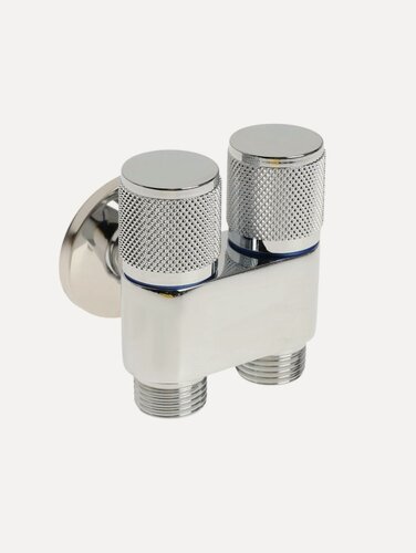 Изображение товара Кран двойной ZEIN engr, 1/2" х 1/2", два вентиля, кран-букса керамика, нерж. сталь, хром