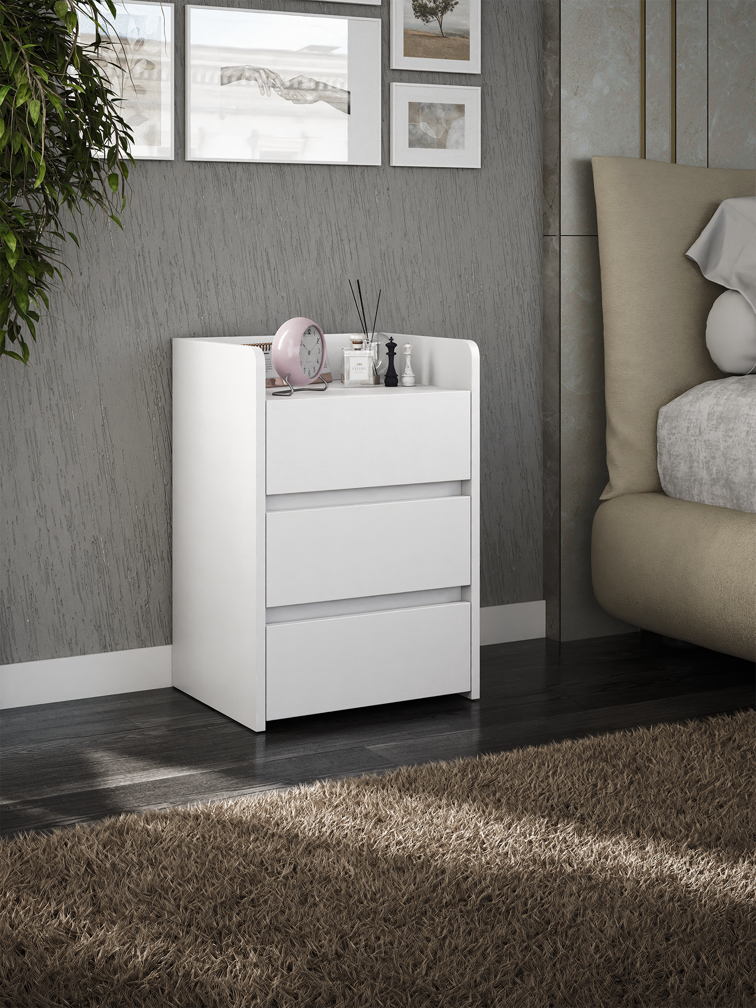 Тумба Vitto-154 белый с ящиками и полкой, прикроватная, для прихожей, под стол, в коридор, в спальню, офисная, напольная