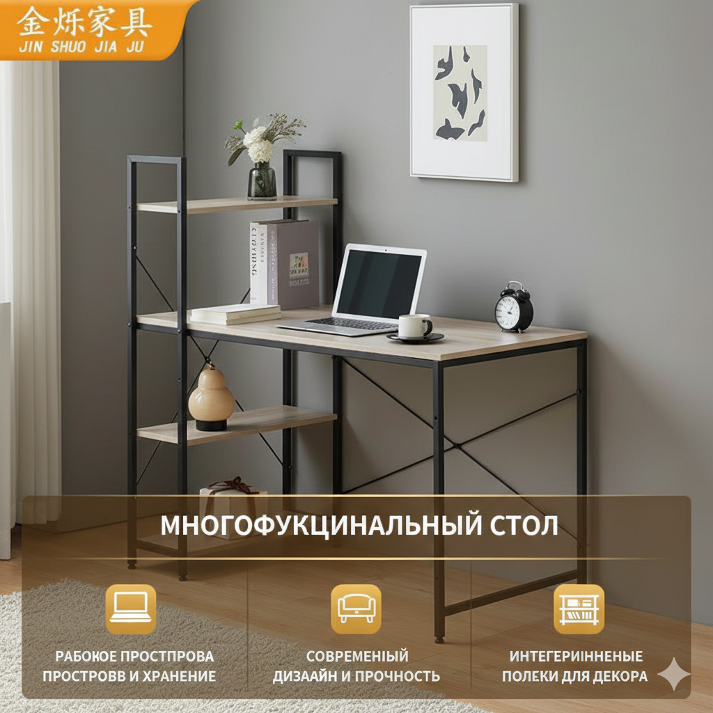 Письменный стол с полкой, для офиса, школы, компьютера , лофт