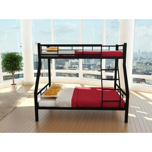 Двухъярусная кровать Мебель-Друг Гранада, металлическая, с бортиками, 90x120 см черный