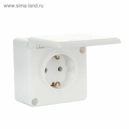 Розетка Элект РА 16-005 250 В 16 А открытая одноместная с заземлением с крышкой белая 580₽