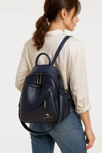 Изображение товара Рюкзак женский городской , кожаный , синий, сумка-рюкзак трансформер