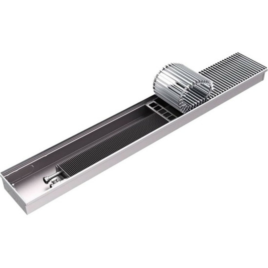 Внутрипольный конвектор Rommer RCN 80.260.1200 (Решётка роликовая анодированный алюминий)