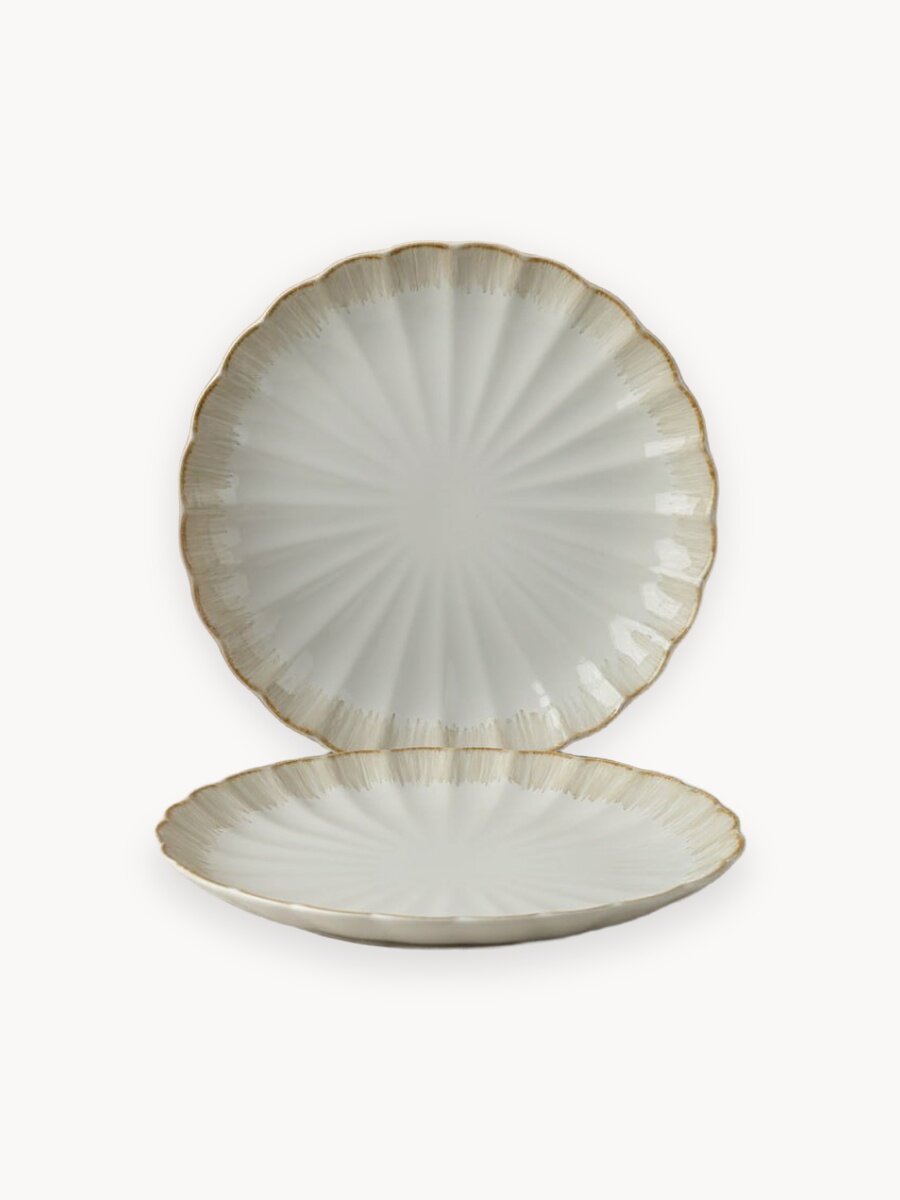 Набор тарелок HHODD "Ракушка", реактивная глазурь, диаметр 26см, бежевые, 2шт