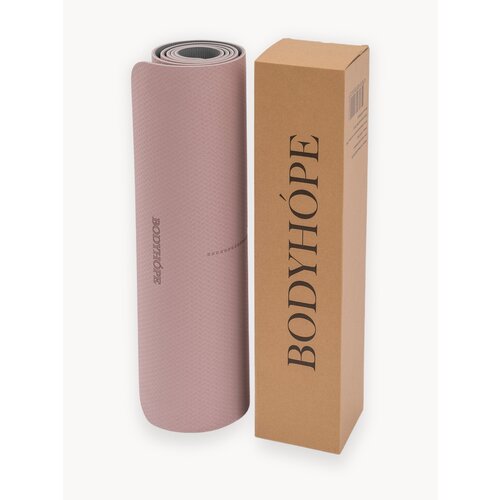 Коврик BODYHOPE для йоги, фитнеса, пилатеса, двухсторонний, розовый, 183x61 см