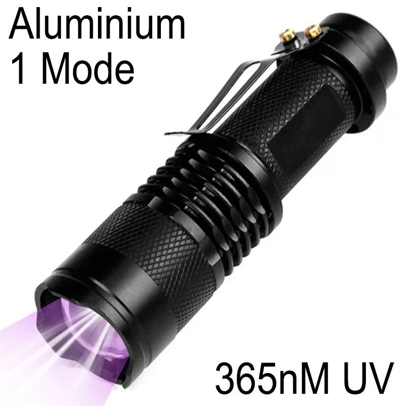 Мини ультрафиолетовый фонарик белый, 365 nM UV