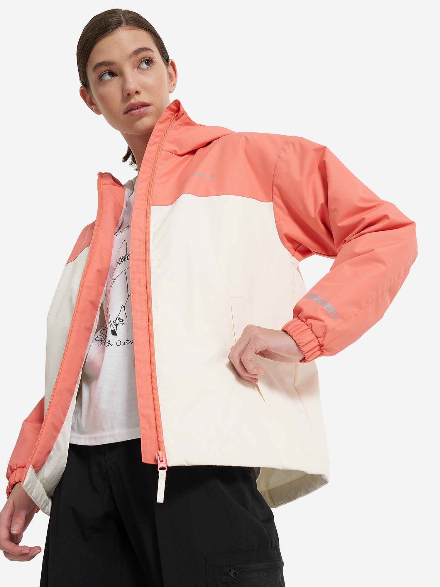 Куртка OUTVENTURE Travel Girls' Padded Jacket, размер 158/164, белый/розовый