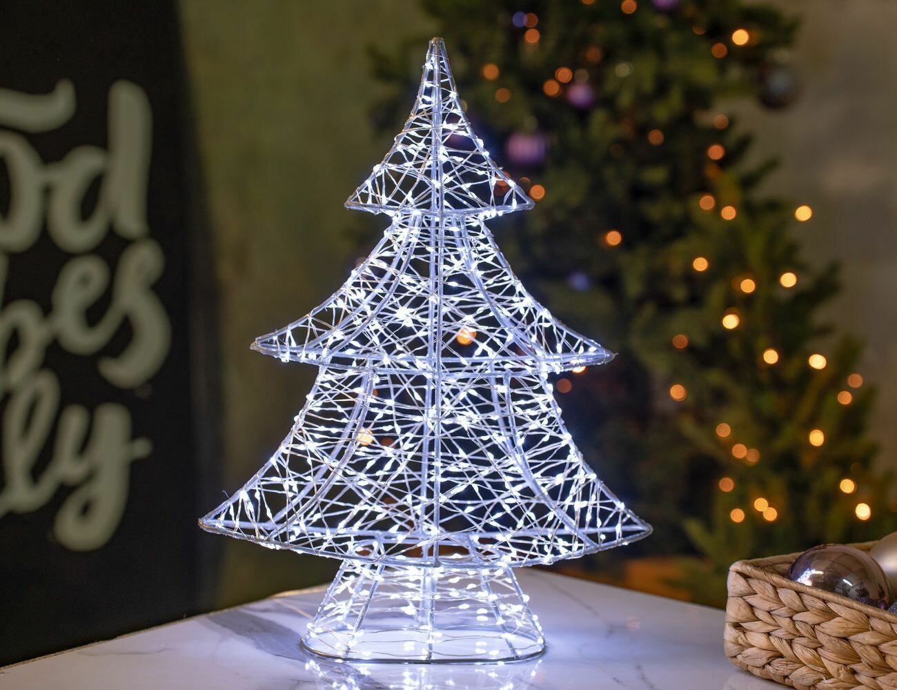 Декоративная светящаяся ёлка туаль металл 500 холодных белых микро LED-огней 40 см уличная Winter Deco 3060144