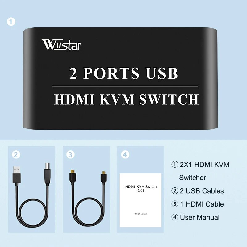 Wiistar 2 в 1 HDMI KVM-переключатель, with kvm 3 cable