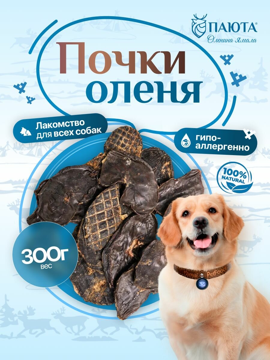 Почки оленя 300 гр лакомства для собак, полезные вкусняшки, Паюта