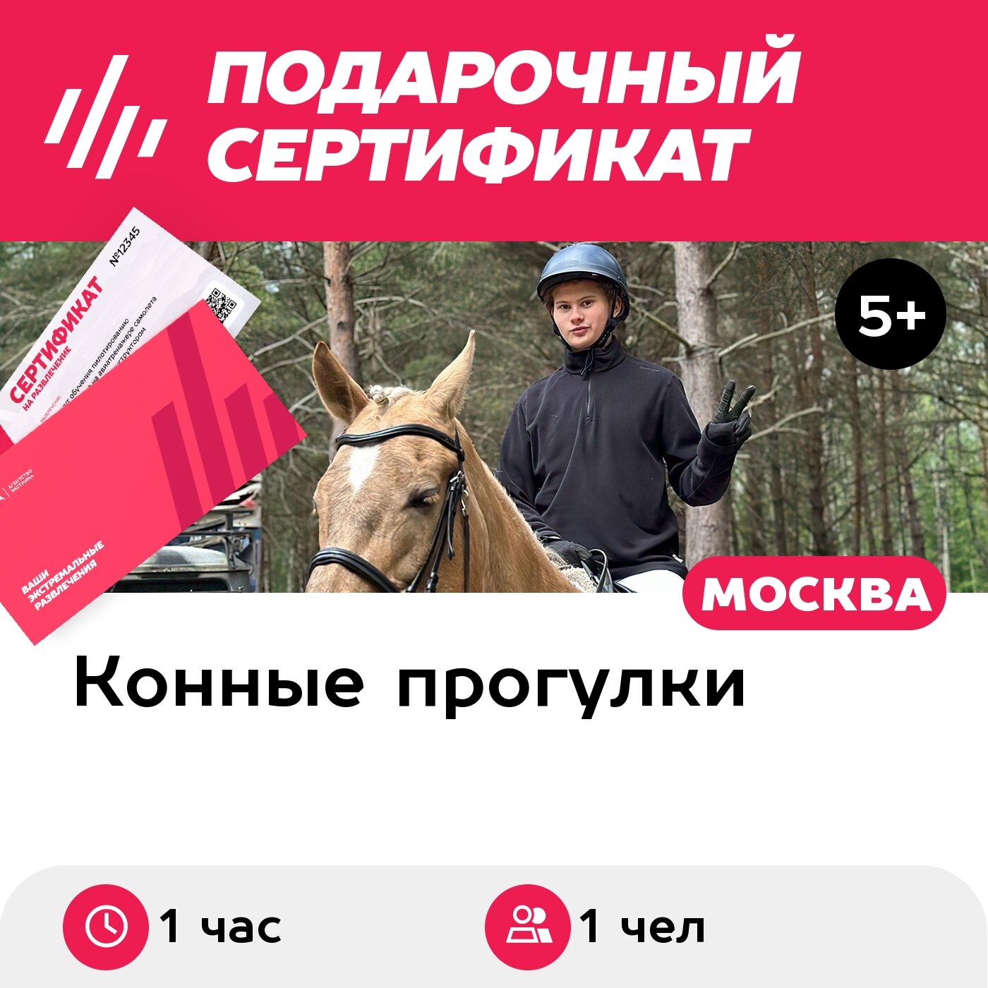 Подарочный сертификат Индивидуальная конная прогулка, 1 чел, выходные дни (1 час)