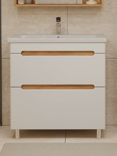 Изображение товара Тумба напольная SanStar Diva 80 с раковиной Como 80 (комплект) для ванной комнаты белый, Дуб вотан