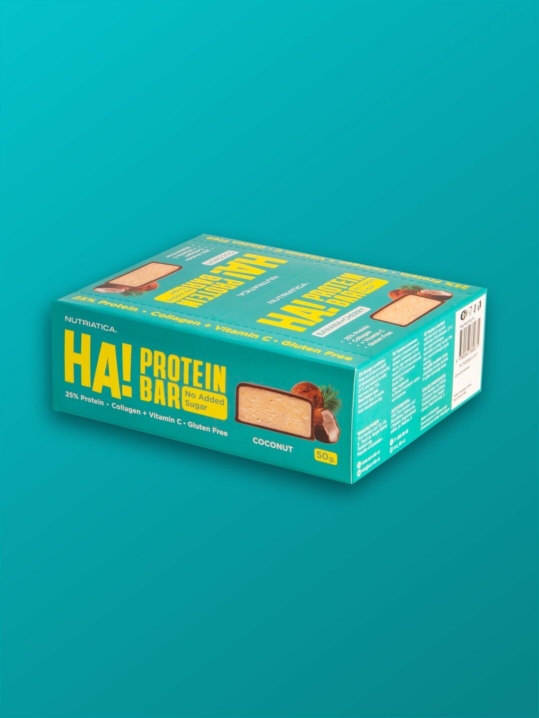 Протеиновые батончики Nutriatica HA! "Кокос", 12 штук, без сахара, 50г — фото 1
