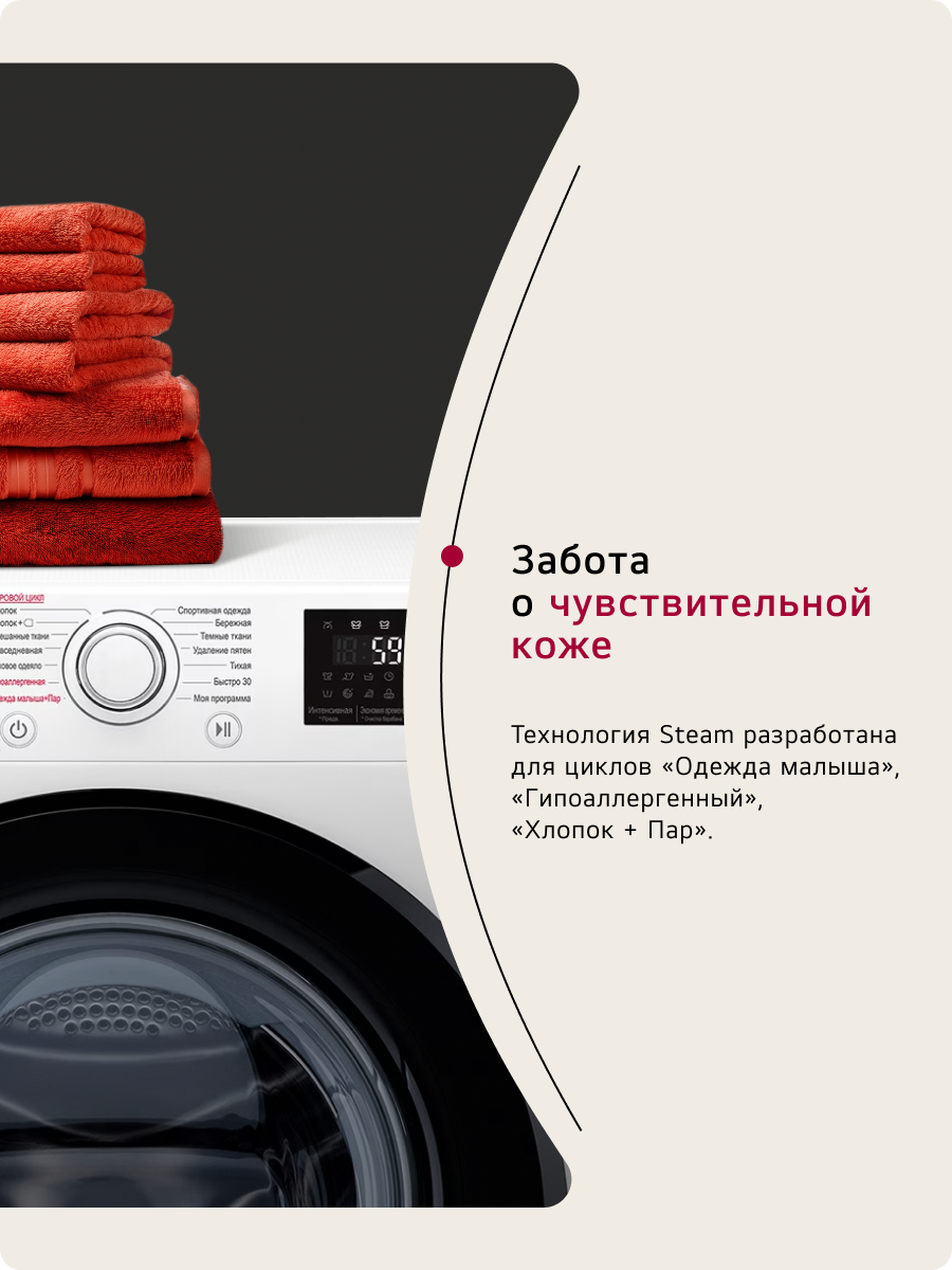 Узкая стиральная машина LG F2M5NS6W 6 кг, с функцией пара, 6 вариантами вращения барабана, инверторным мотором с прямым приводом и 14 автоматическими программами, белая / черная — фото 1
