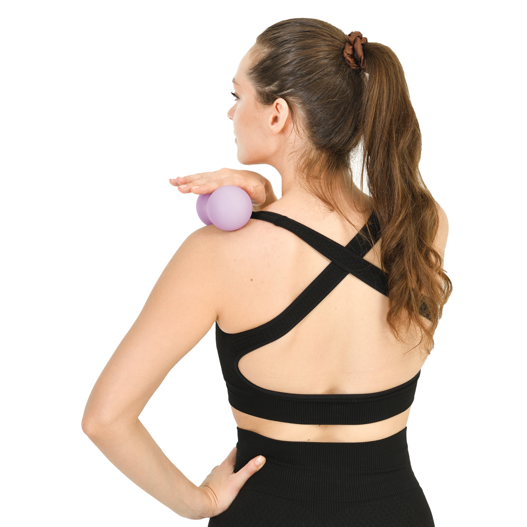 Ролик для массажа Kama, мяч двойной арахис, диаметр 6,8 см, лиловый — фото 1