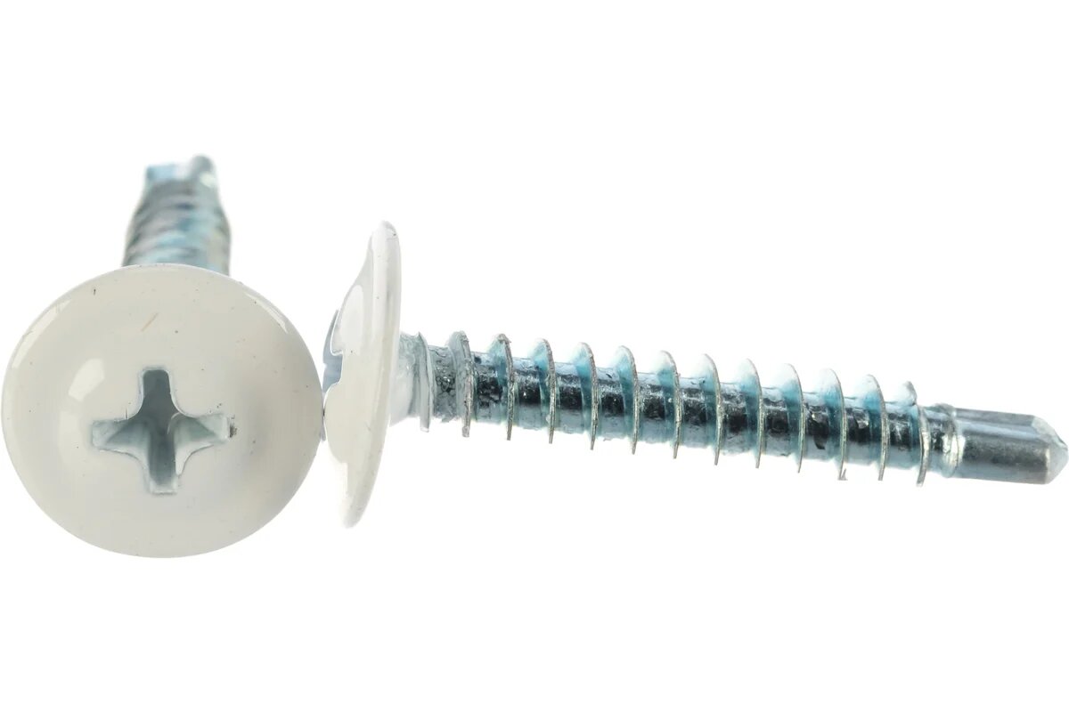 Саморезы с пресс-шайбой Госкреп со сверлом 42х25мм белые RAL9003 20 шт подвес 1-0017510