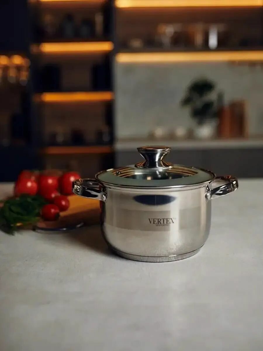 Кастрюля Vertex Santorino, нержавеющая сталь, с антипригарным покрытием, серебристая — фото 1