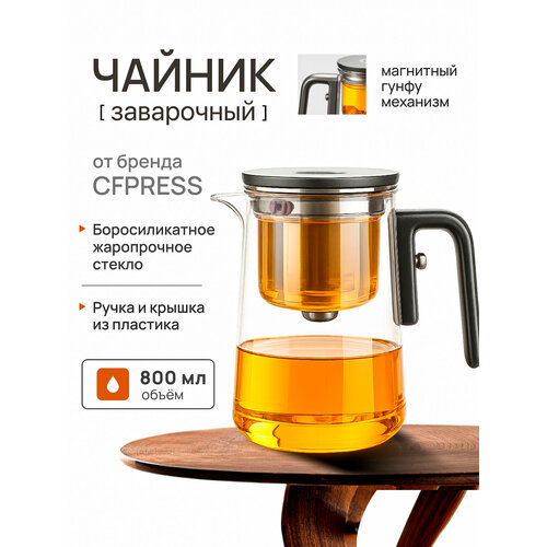 фото Чайник заварочный гунфу типот cfpress grey premium из боросиликатного стекла, 800 мл