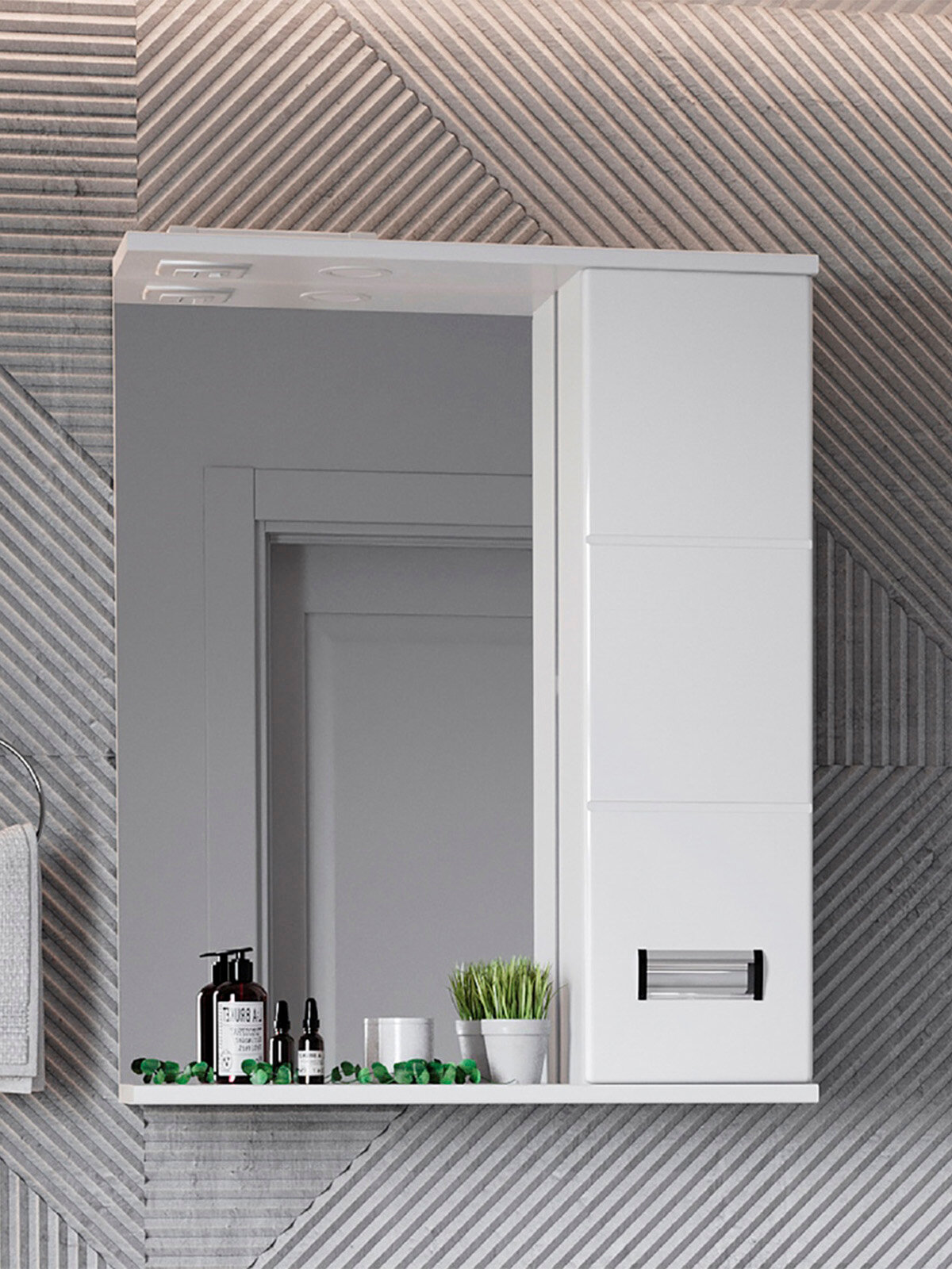 Шкаф зеркало для ванной Onika Балтика 58 белый  правый  с подсветкой   58x16x71 см