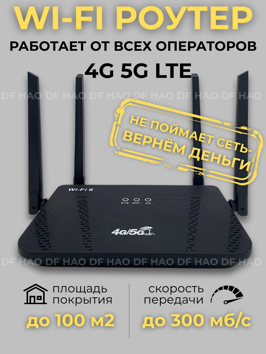 Роутер с сим картой, Wi-Fi роутер, 4G, 4 ант чёрный, роутер от сим карты, wi-fi роутер от сим карты