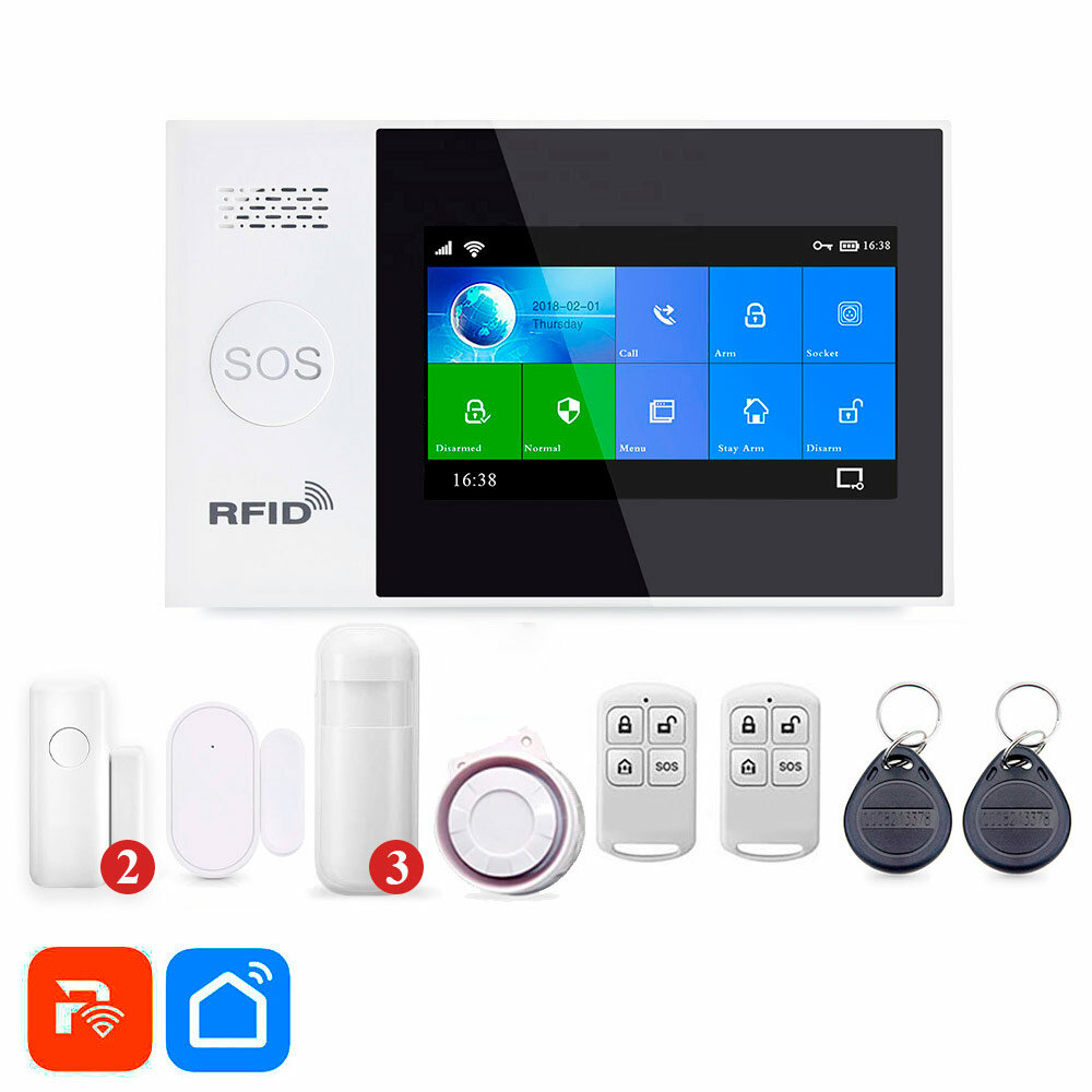 Комплект охранной GSM/WIFI сигнализации Ps-Link WG107T-6, 3 датчика движения и 3 датчика открытия