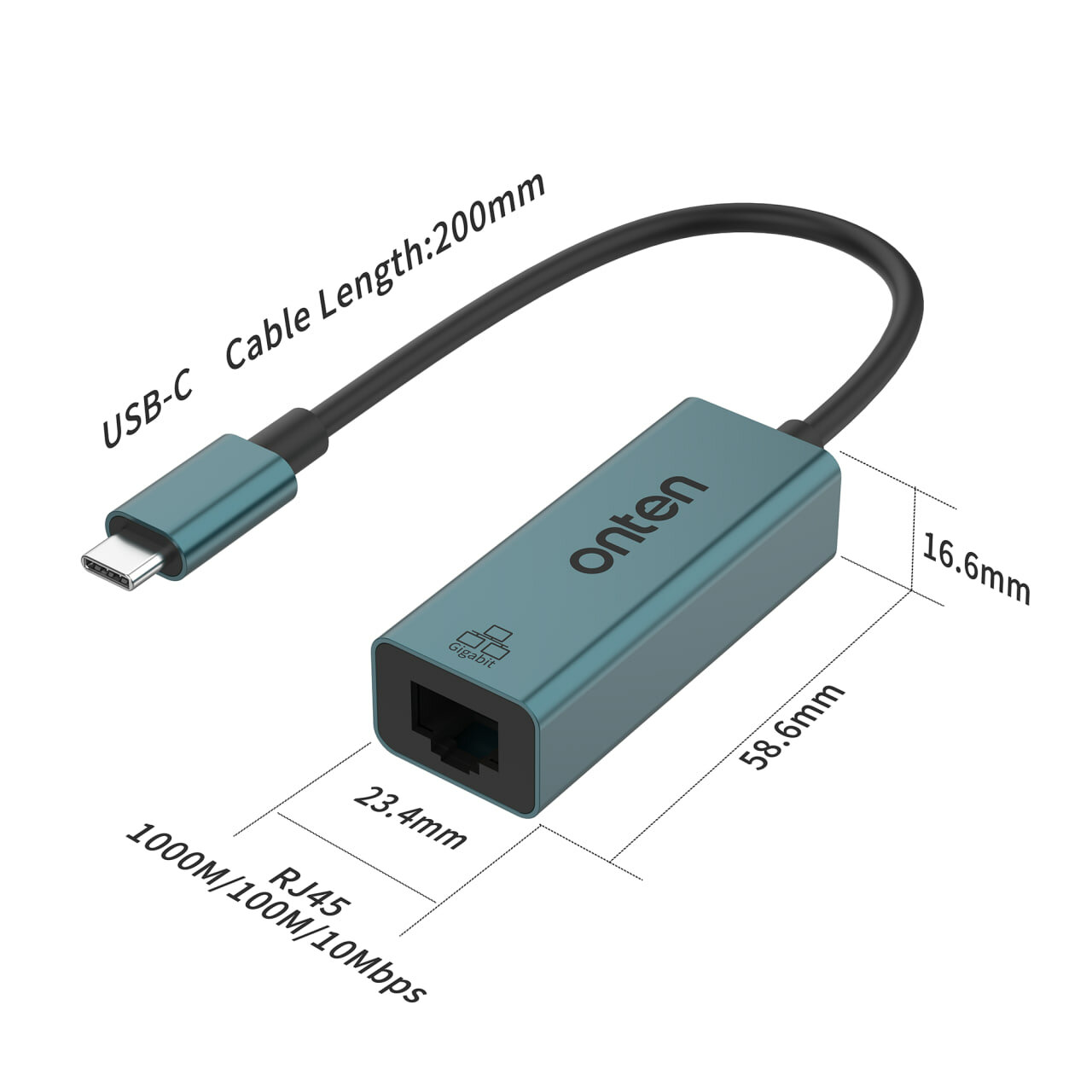 Адаптер ONTEN USB-A / USB-C - Gigabit Ethernet
