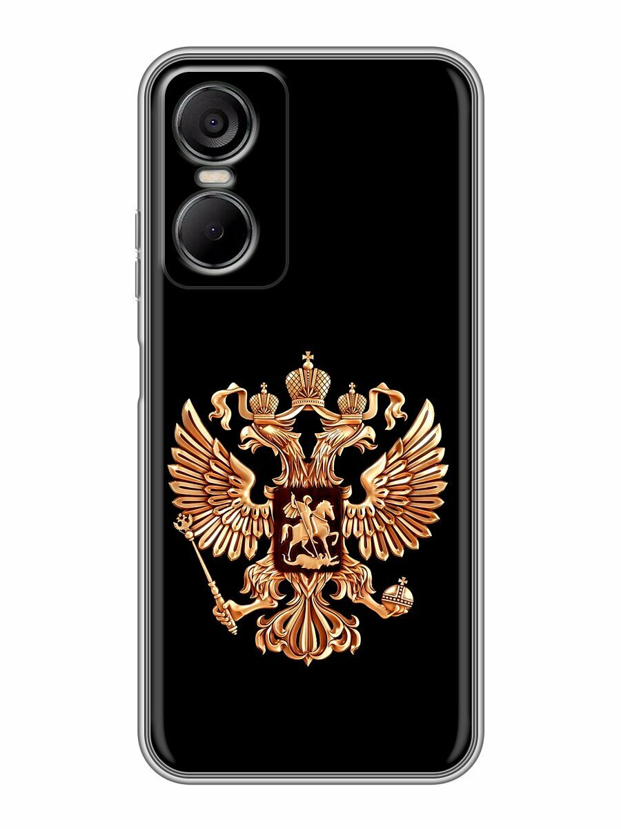 Чехол для Tecno Pop 6 Pro с принтом Герб России золотой (Техно Поп 6 Про)