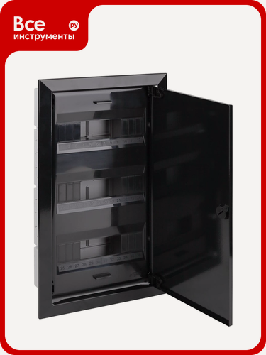 Изображение товара Щиток скрытой проводки Рувинил Тусо на 36 модулей с металличической дверцей 580x325x103 мм черный 68136МЧ, из стального