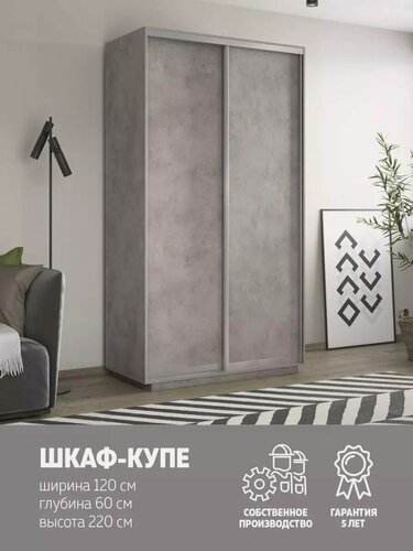 Изображение товара Шкаф-купе Е1 Экспресс двухдверный, лдсп, 120х60х220, серый